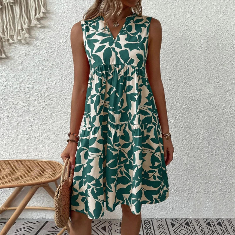 Nina™ - Elegante Zomerjurk met Speelse Plantenprint